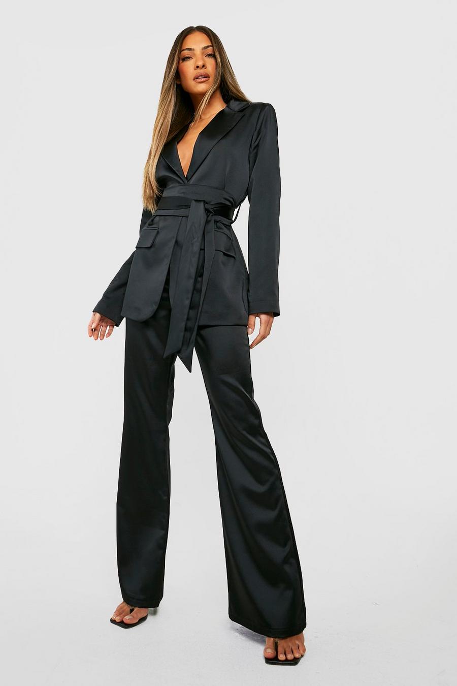 Black Premium Satin Fit & Flare Tailored Trousers  image number 1