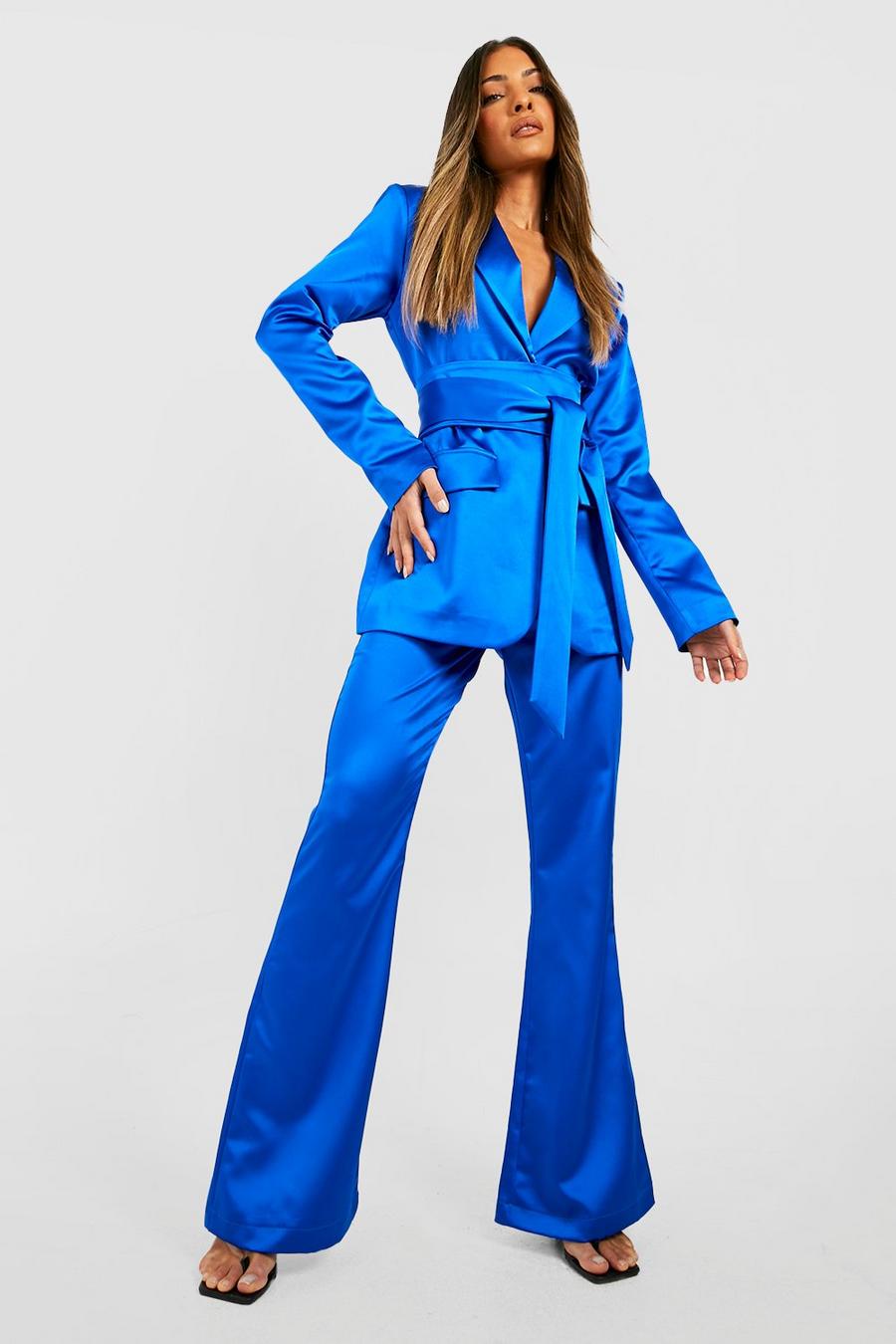 Cobalt blue Premium Satin Fit & Flare Dress Pants image number 1
