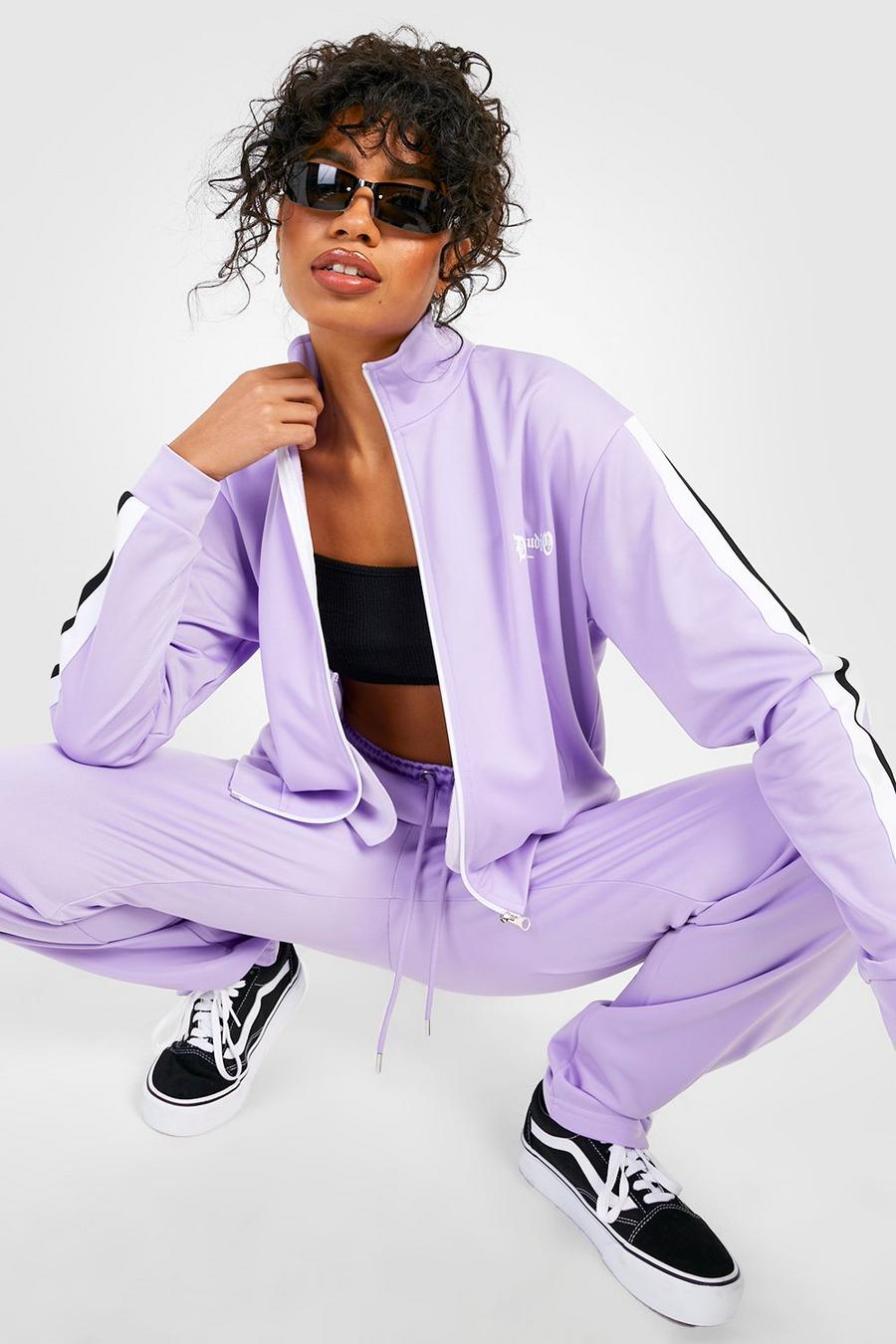 Lilac Tricot Tape Detail Zip Through Tracksuit  image number 1