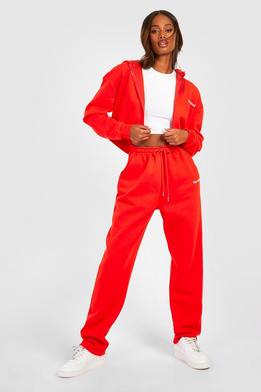 Red Zip Through Straight Leg Tracksuit image number 1