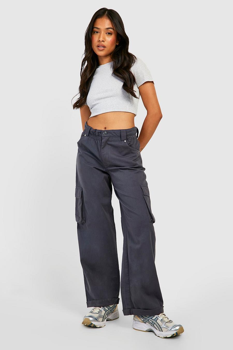 Charcoal Petite Twill Paperbag Waist Cargo Pants image number 1