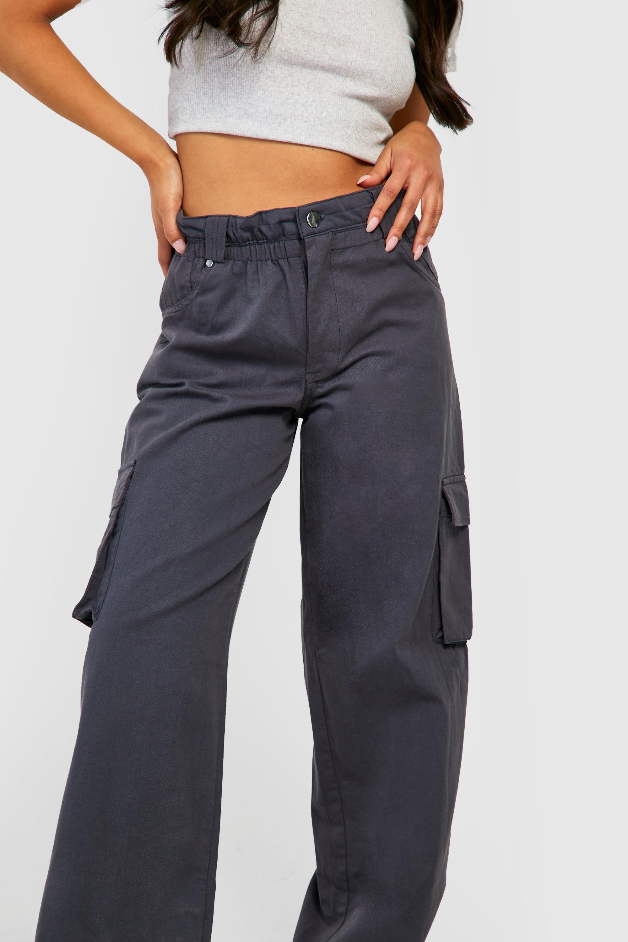 Charcoal Wide Leg High Waisted Cargo Pants