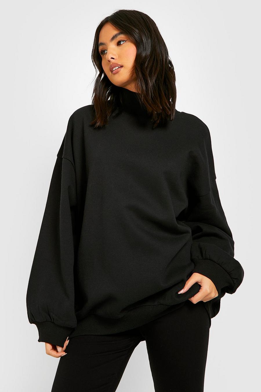 Black Funnel Neck Oversized Sweater image number 1