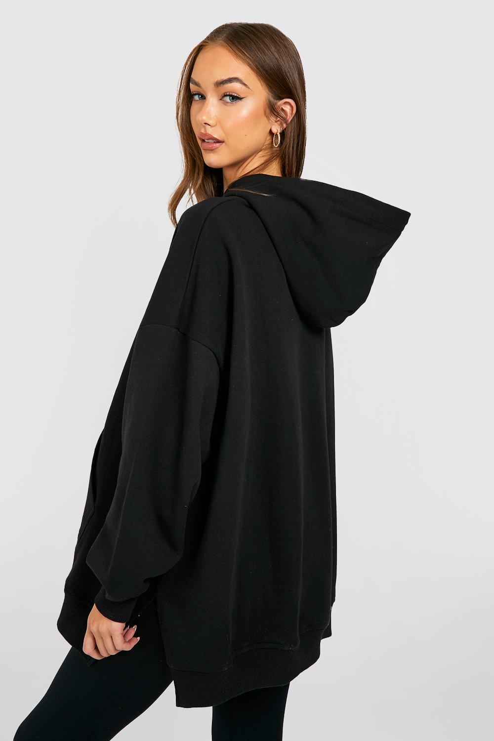 Black Side Split Oversized Hoodie