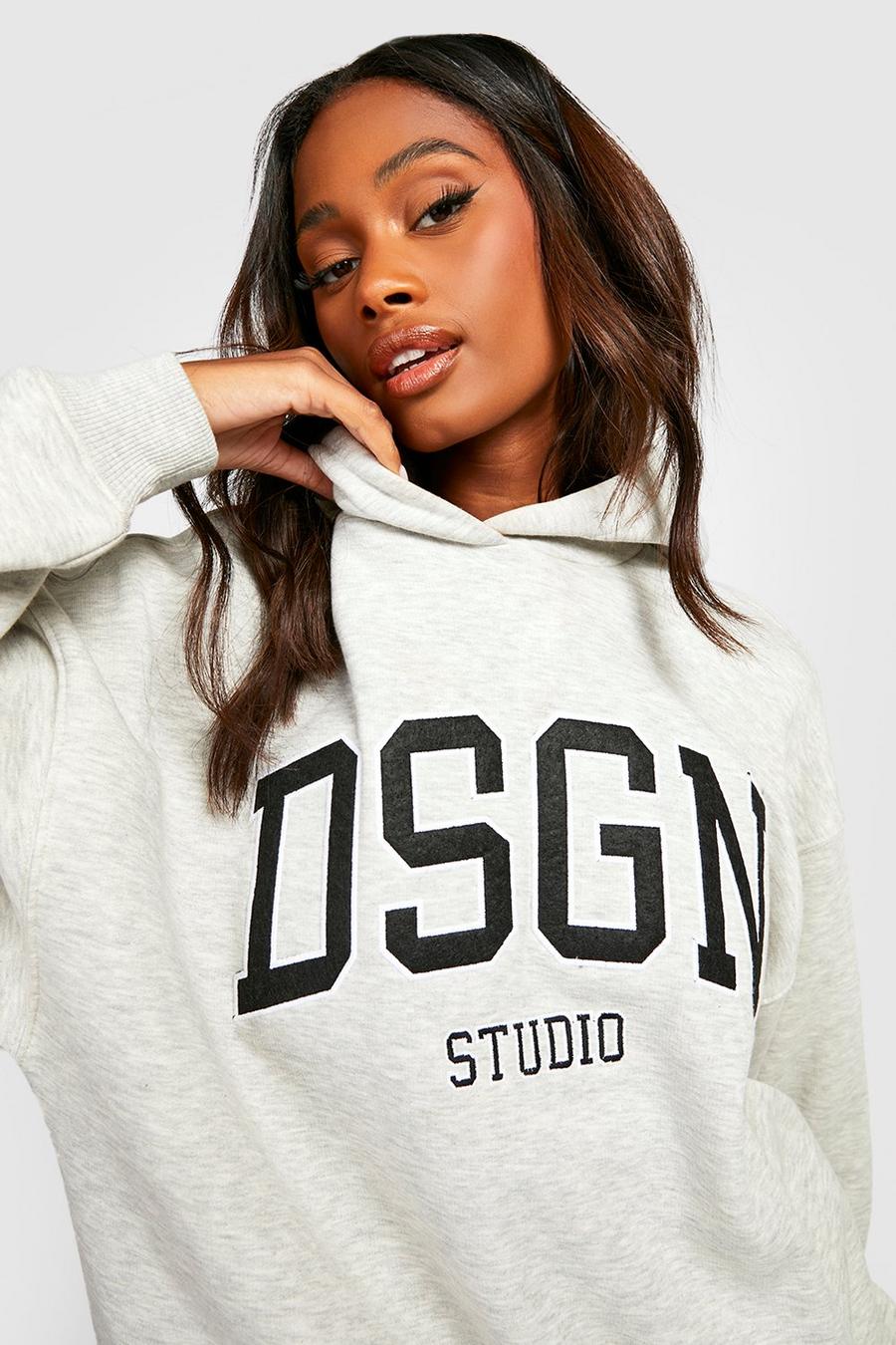 Ash grey Applique Embroidered Oversized Hoodie  image number 1