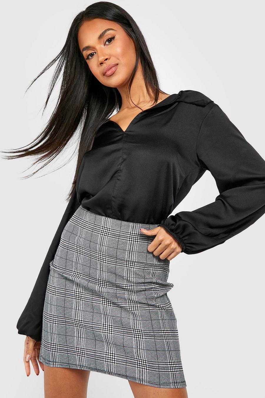 Black Textured Satin Collared Blouse image number 1