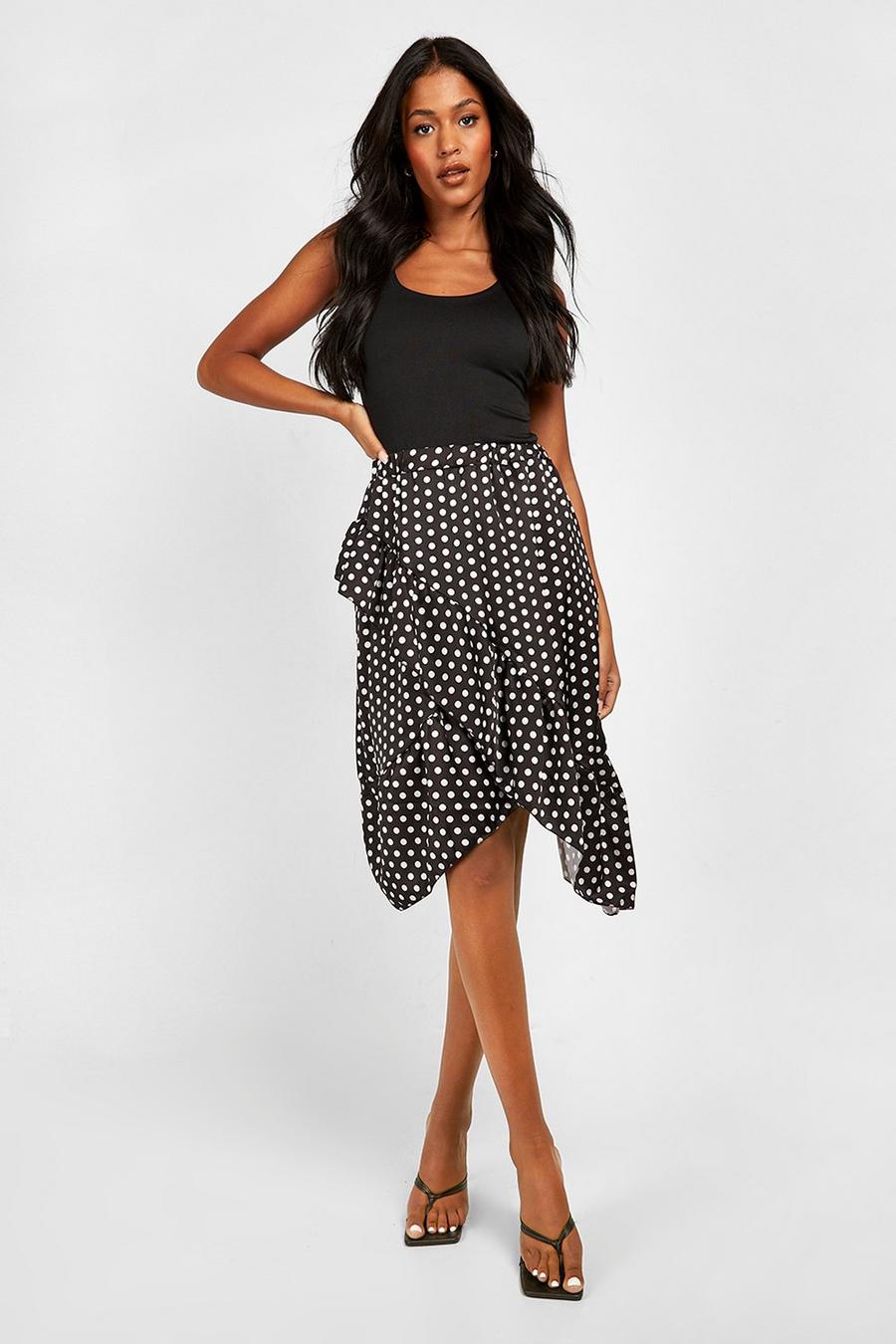 Black Tall Polka Dot Wrap Skirt image number 1