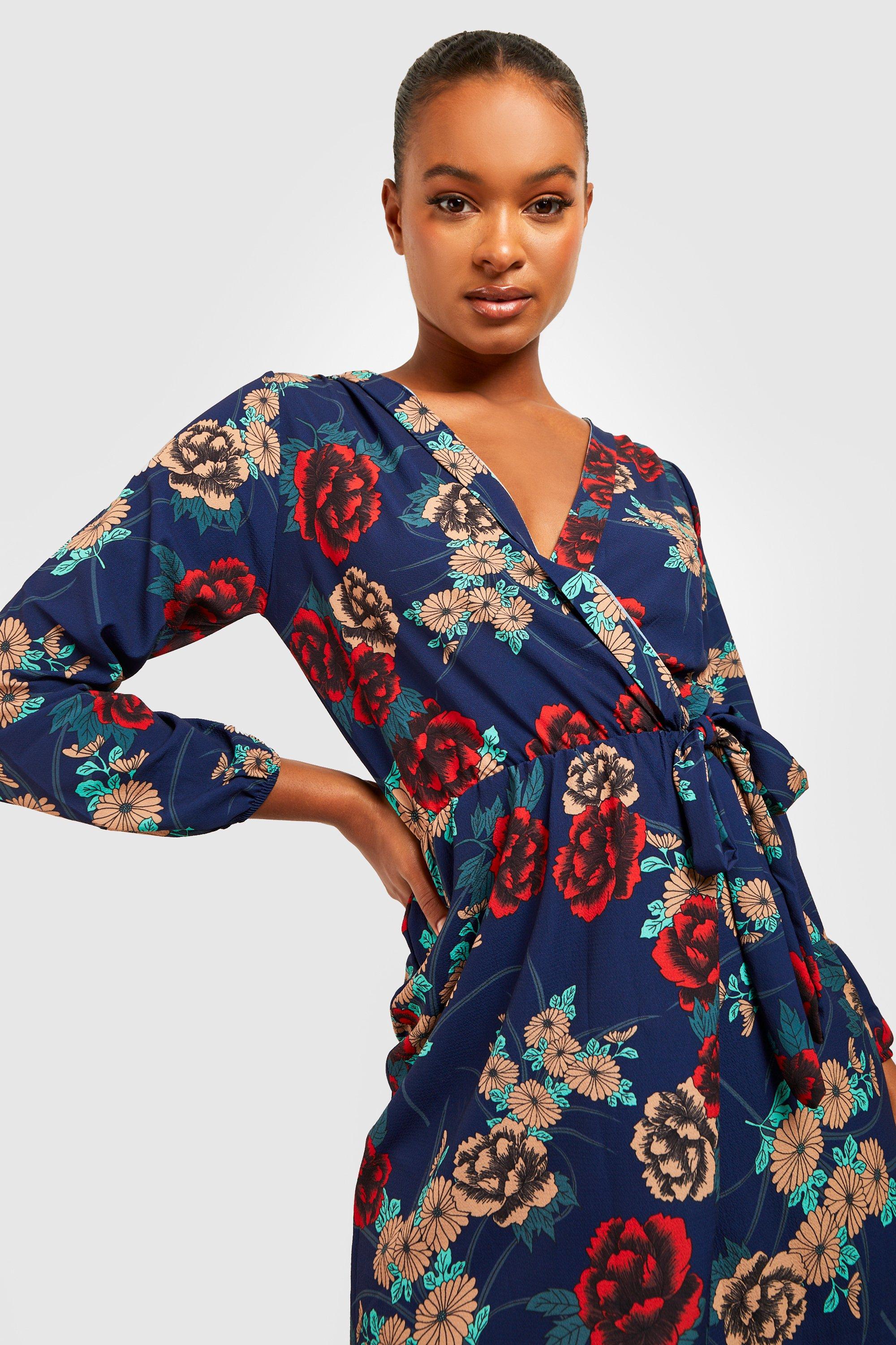 Cap Sleeve Tie Waist Floral Midi Dress