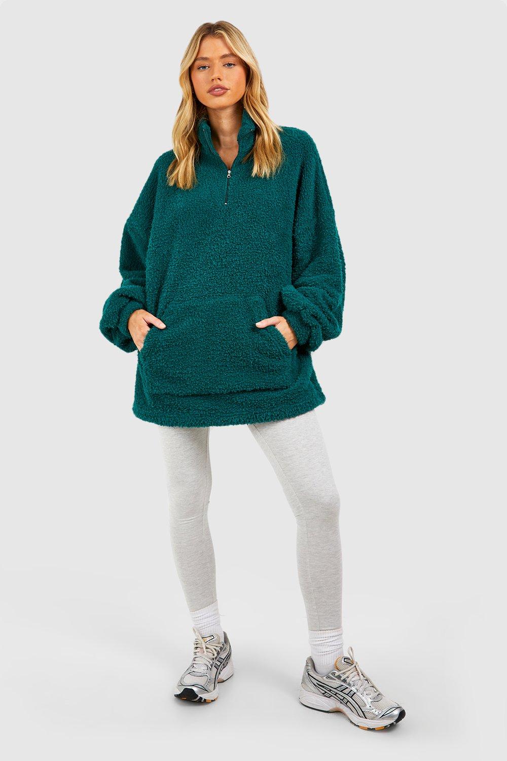 Zkozptok Women's Fleece Sweatshirts Crewneck Winter Thicken Pullover Double  Velvet Plush Tops with Pockets,Army Green,XXL 