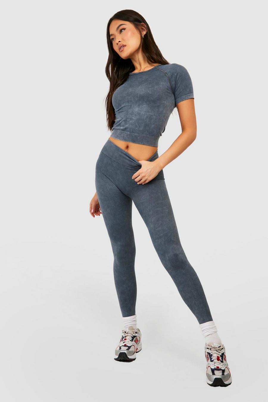 Charcoal grey Seamless Acid Wash Ruched Bum Workout Legging