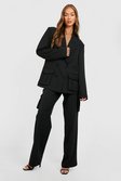 Black Utility Pocket Wide Leg Tailored Trousers 