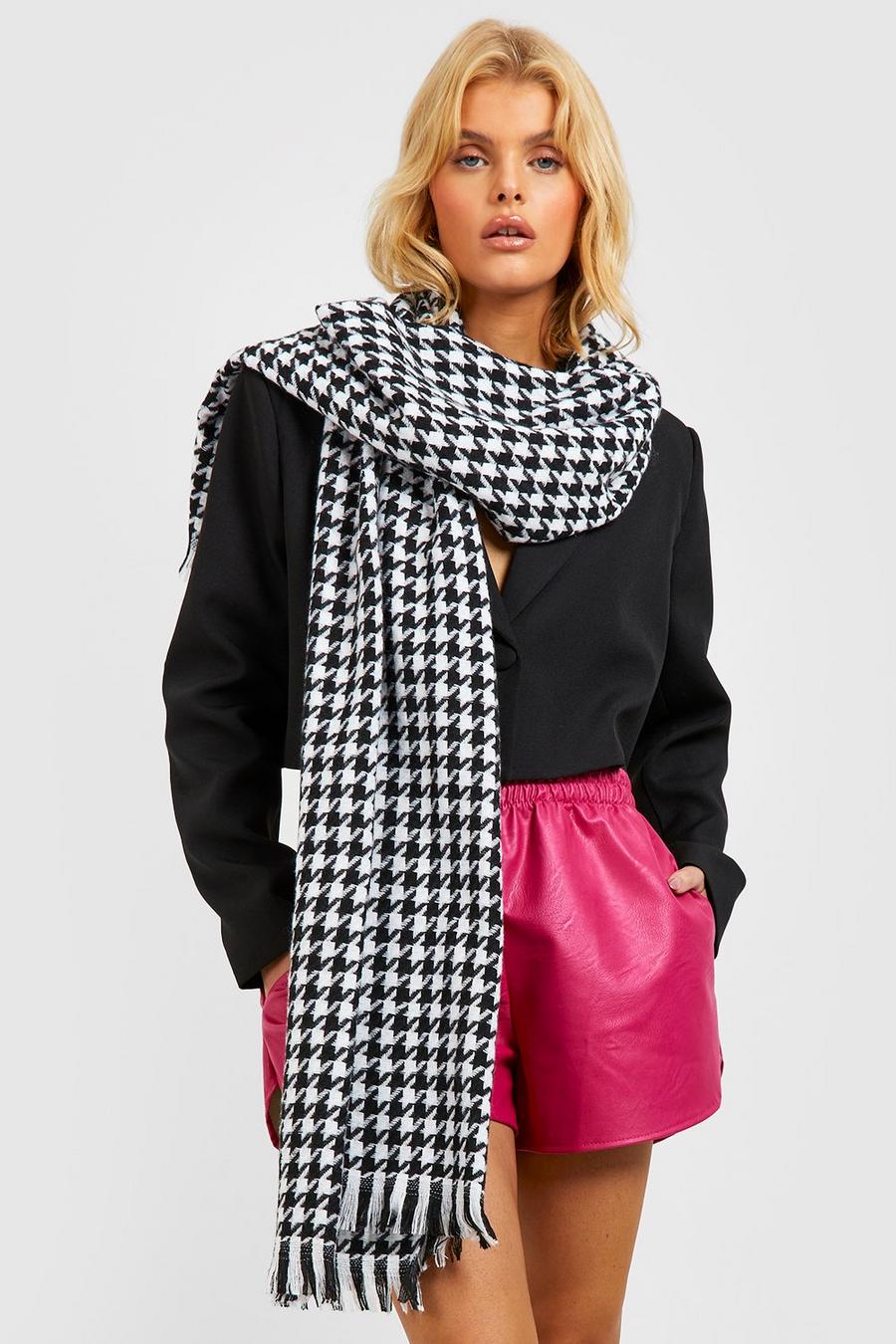 Black Chunky Houndstooth Print Scarf image number 1