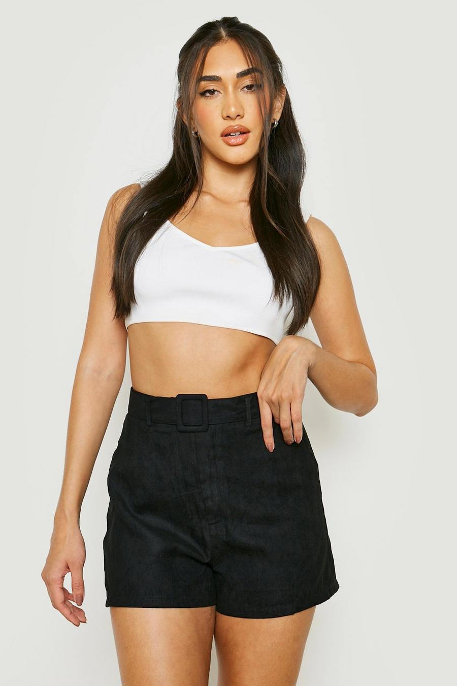 Black Tailored Belted Cord Shorts image number 1