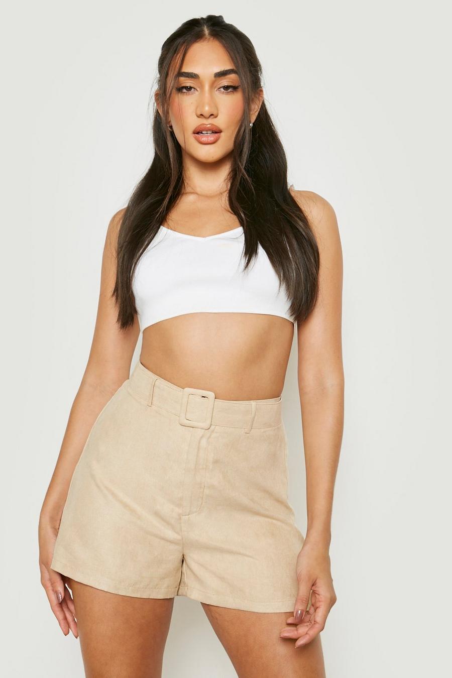 Stone beige Tailored Belted Cord Shorts