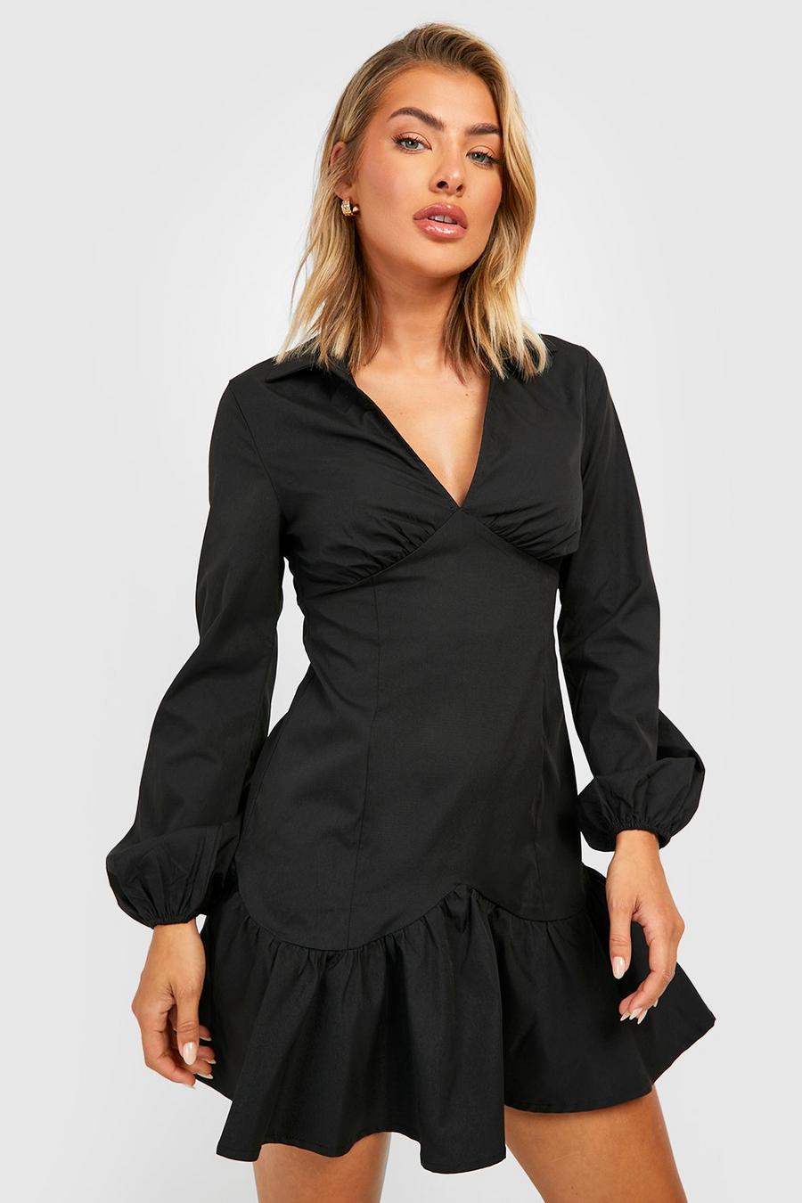 Black Corset Detail Frill Hem Shirt Dress image number 1