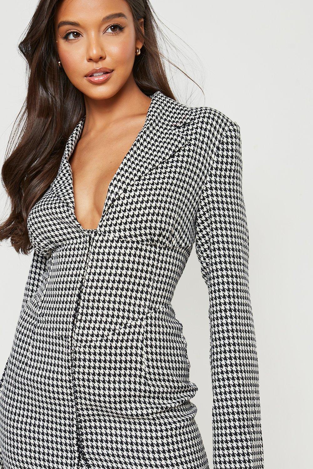 black and white dogtooth dress