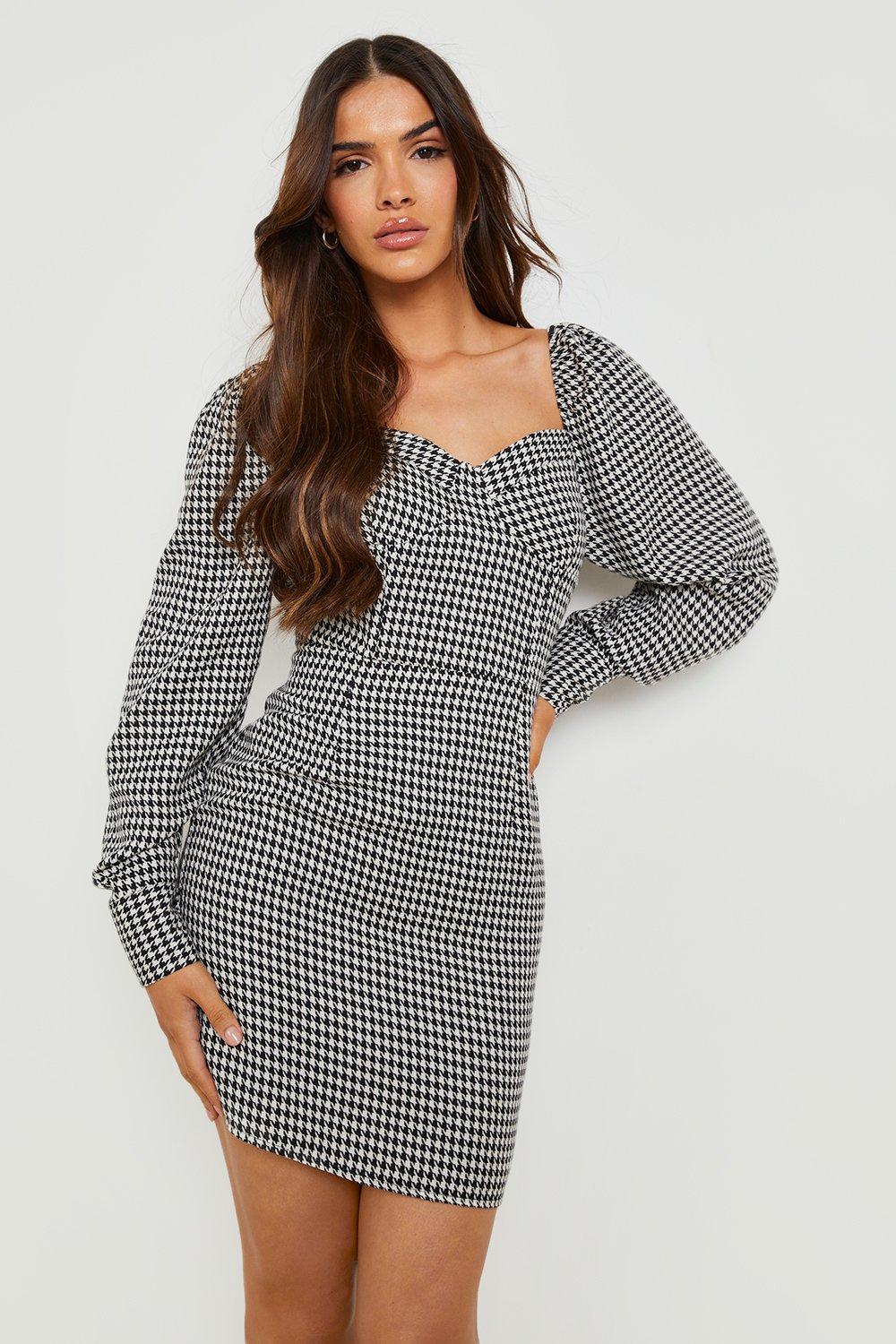 black and white dogtooth dress