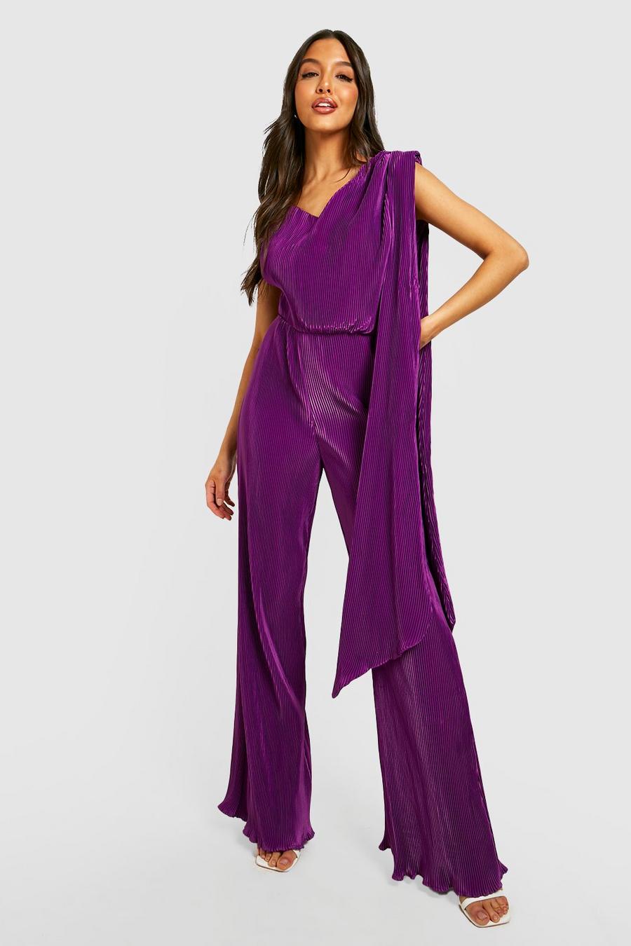 Combinaison large drapée plissée à manches larges, Purple image number 1