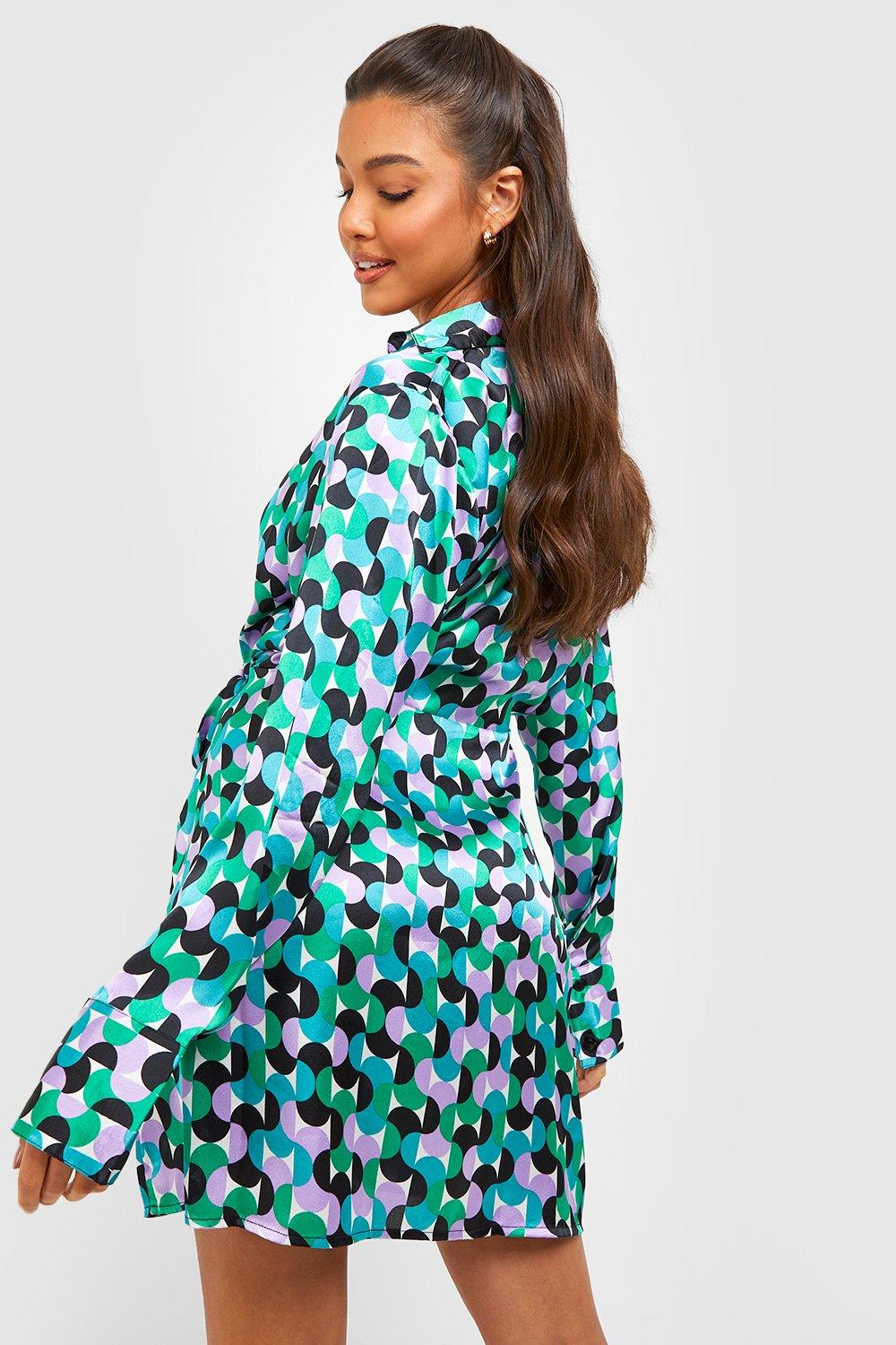 Boohoo geo print shirt sales dress