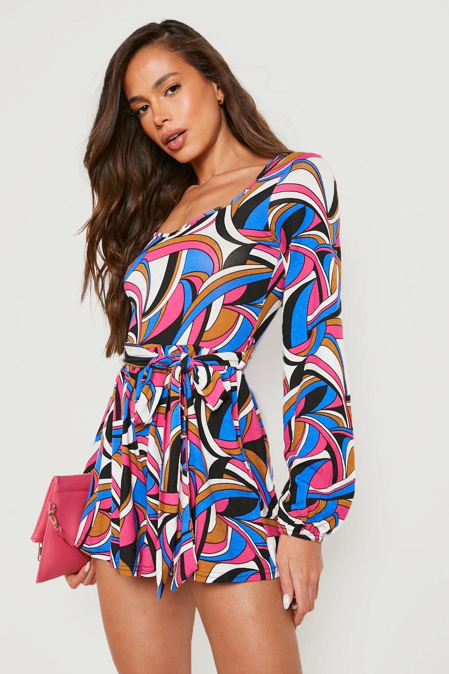 Multi Abstract Belted Playsuit image number 1