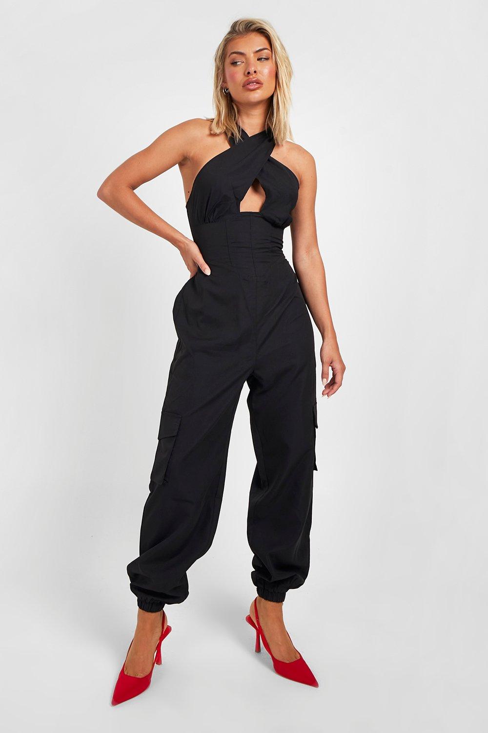 LONG CARGO JUMPSUIT - Black