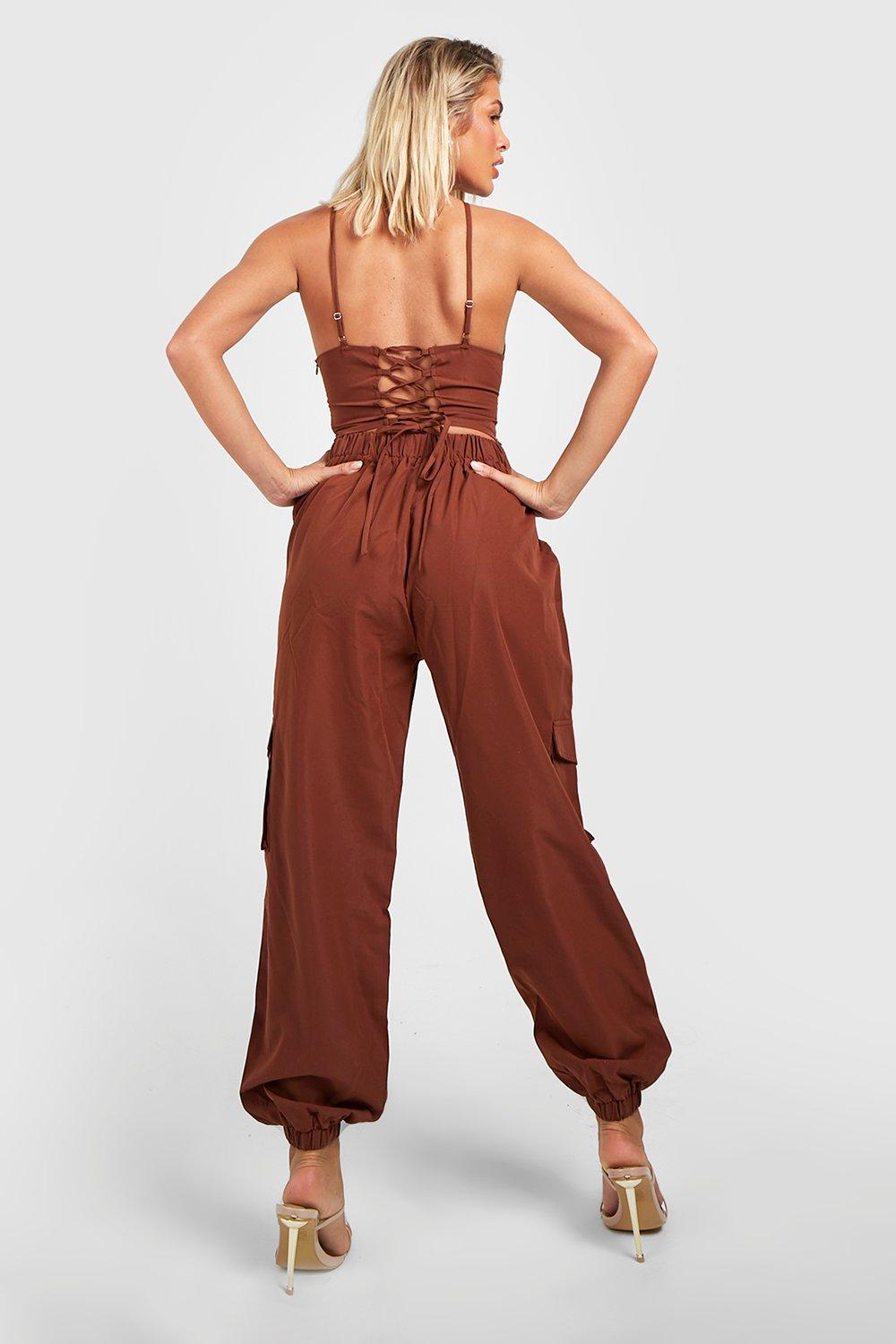 Boohoo Tall Corset Detail Cargo Straight Leg Jumpsuit in Black