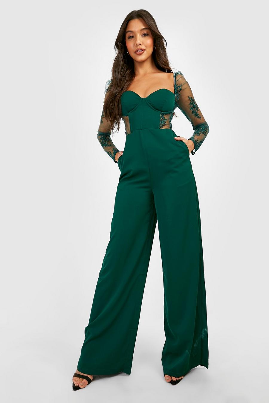Emerald Long Sleeve Lace Wide Leg Jumpsuit image number 1