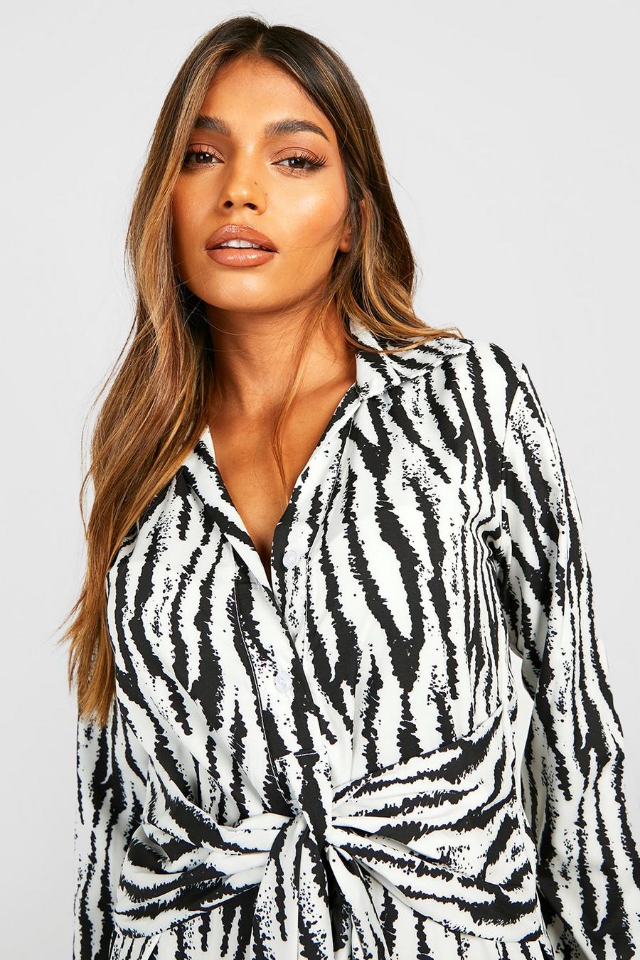 Zebra Woven Midi Shirt Dress image number 1