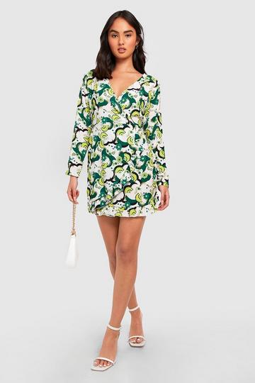 Abstract Wrap Skater Dress green