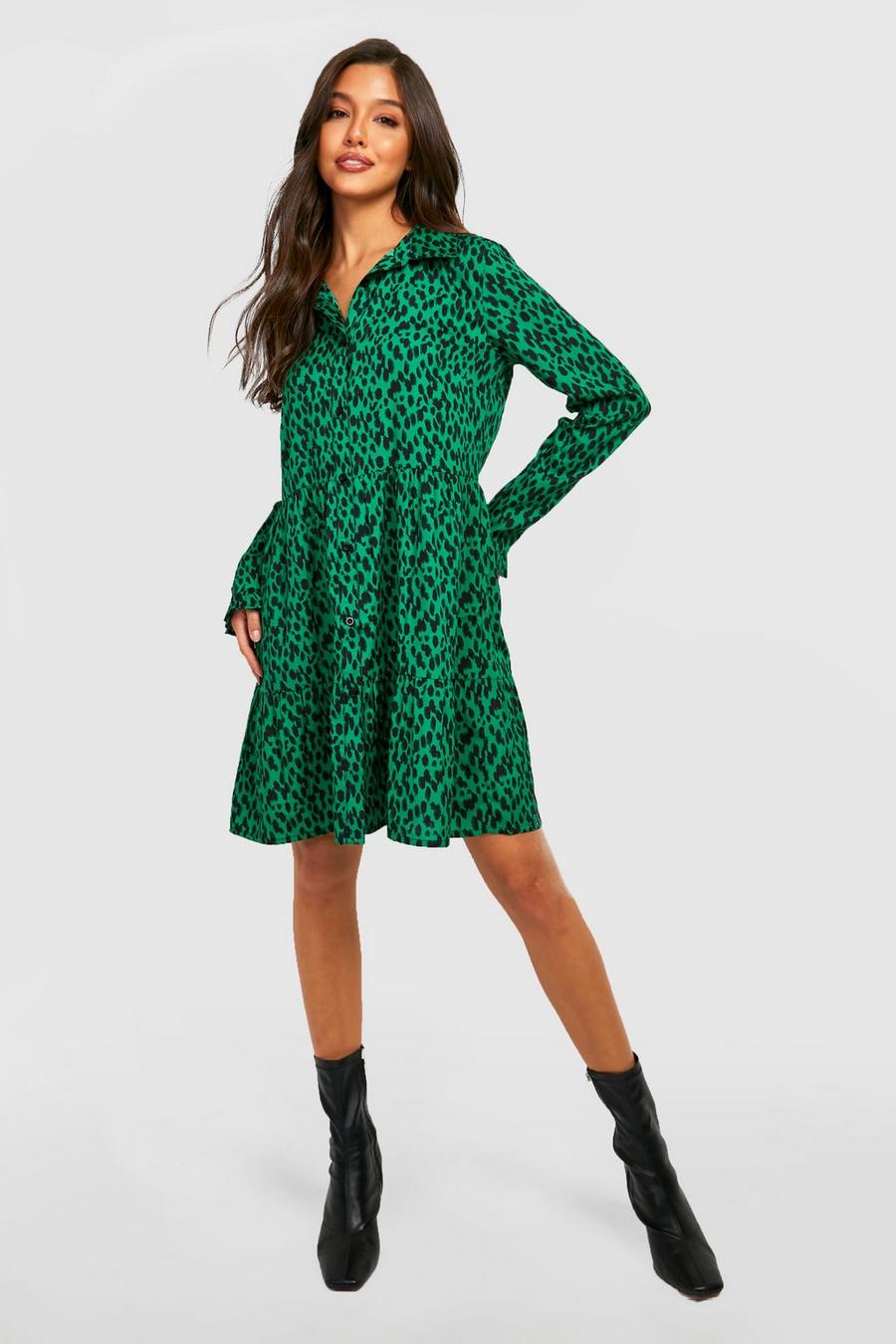 Green Animal Smock Shirt Dress