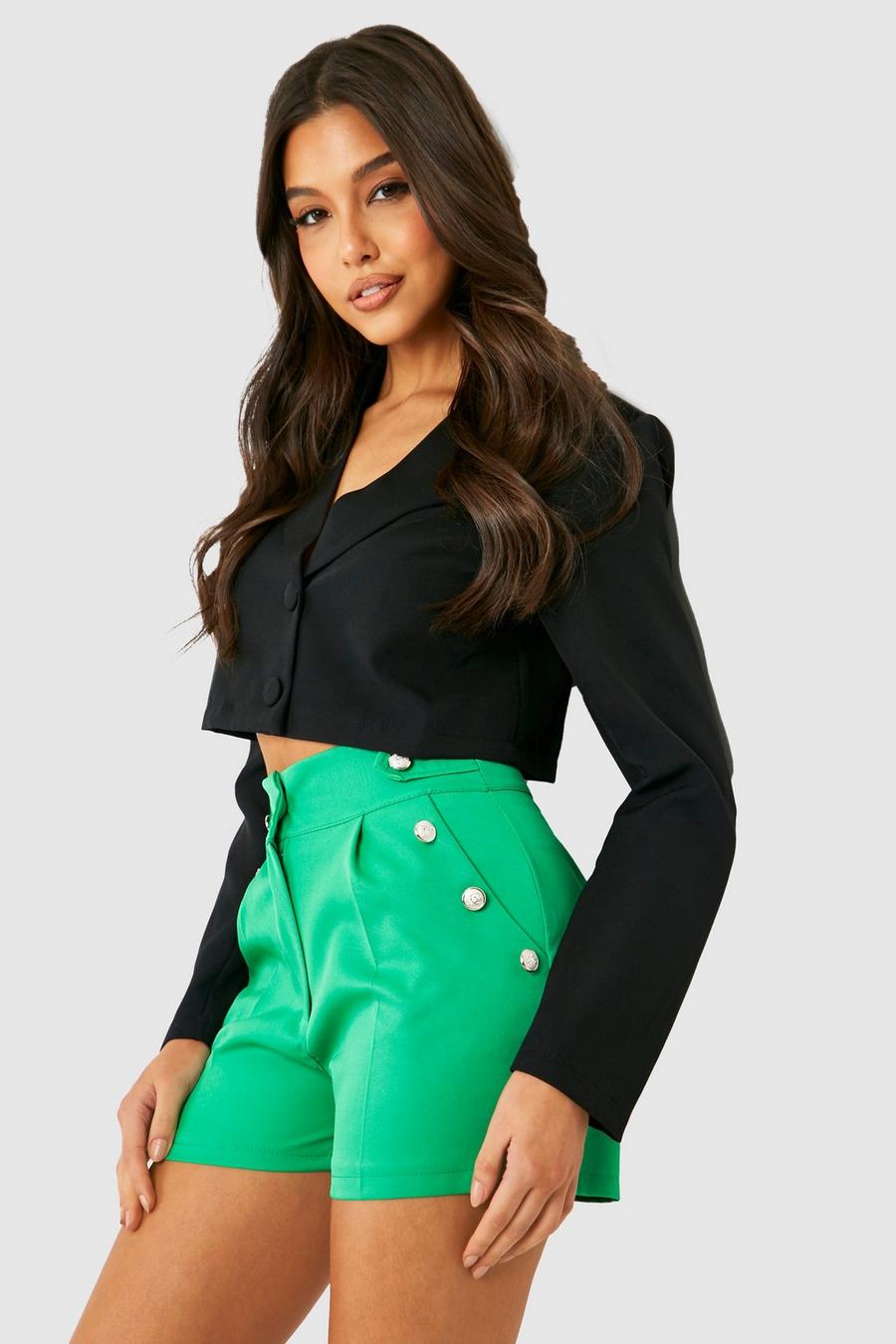 Pantalón corto de tela con botones, Green verde
