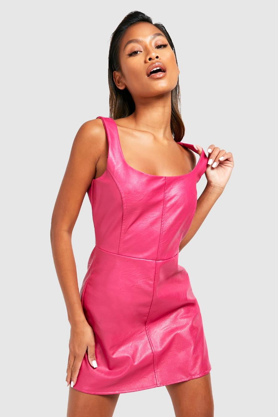 Pink Pu Corset Detail Mini Dress