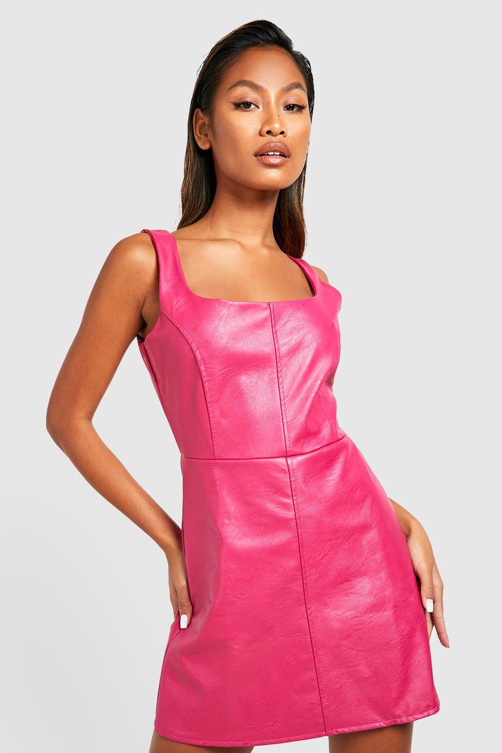 Pink pu best sale bodycon dress