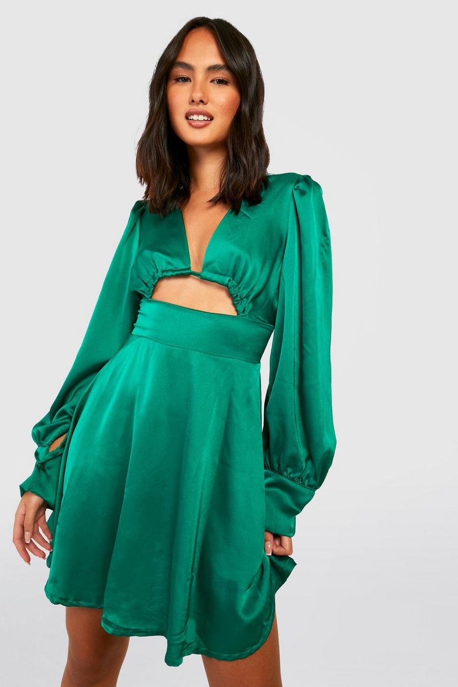 Green Cut Out Satin Dress  image number 1