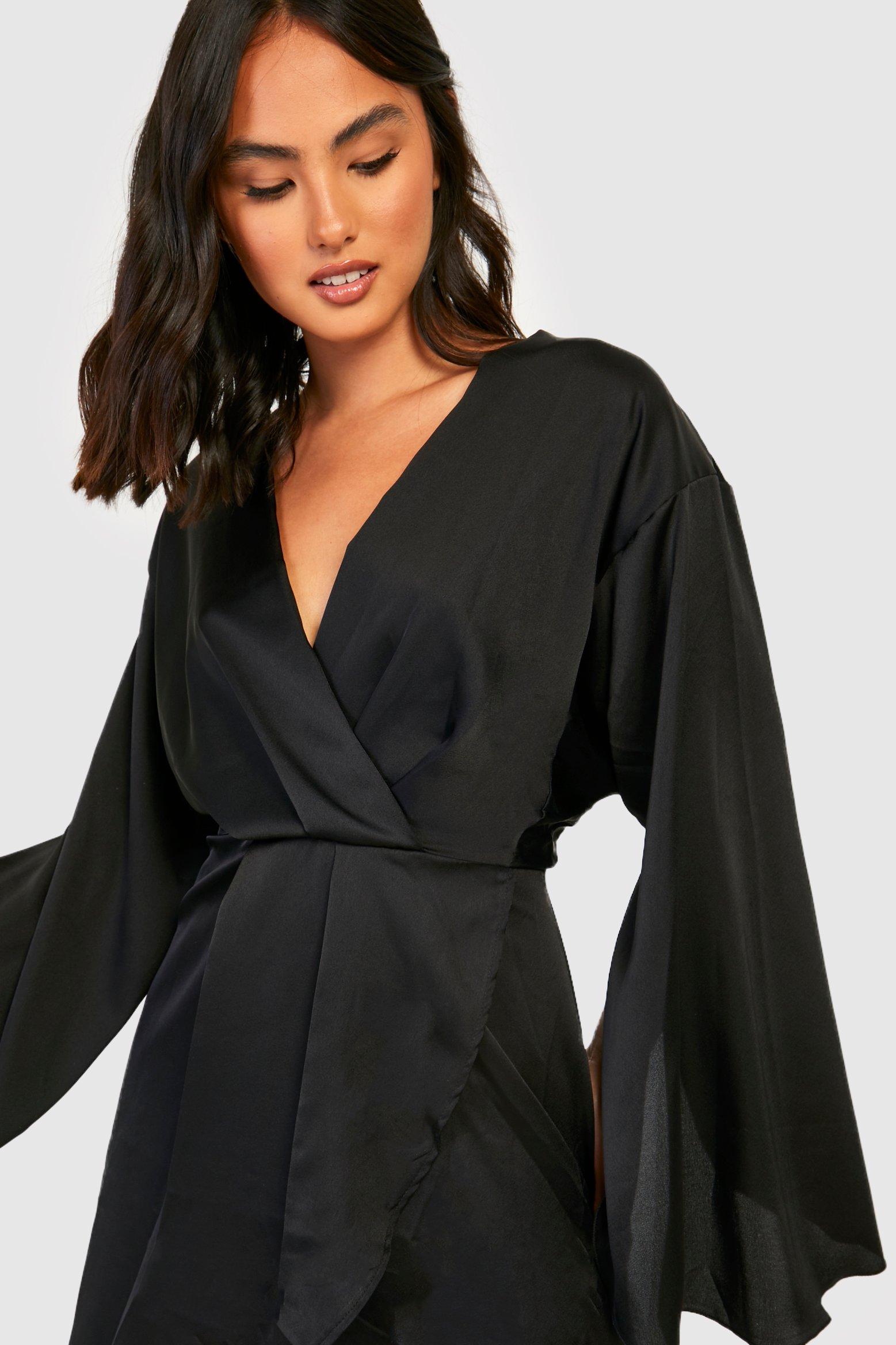 Satin wrap dress outlet boohoo