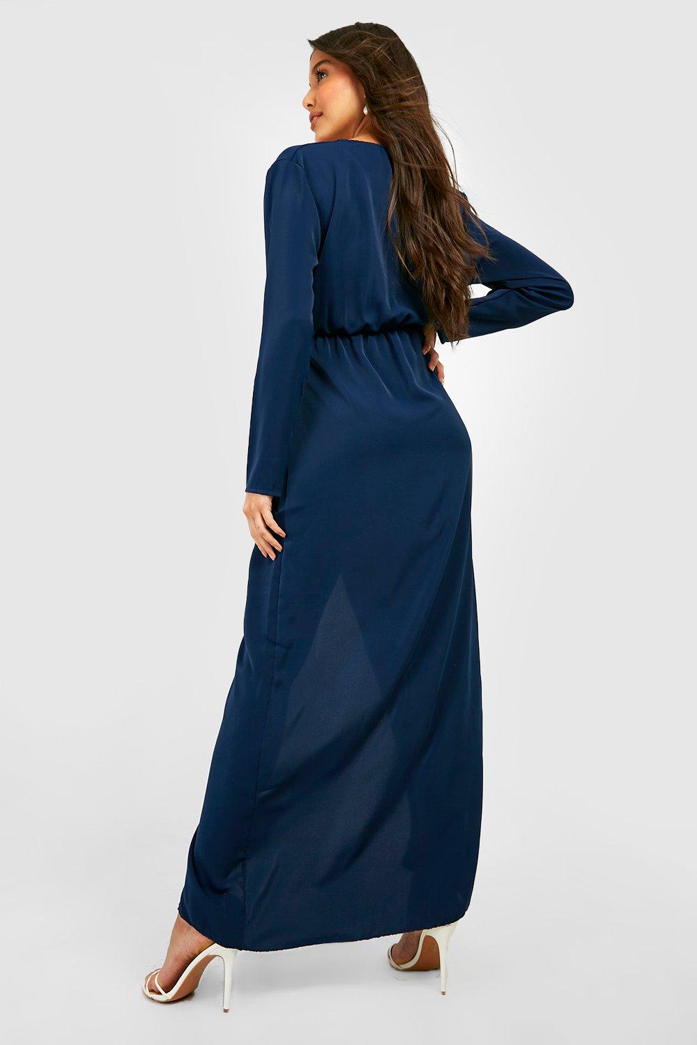 Boohoo navy wrap outlet dress