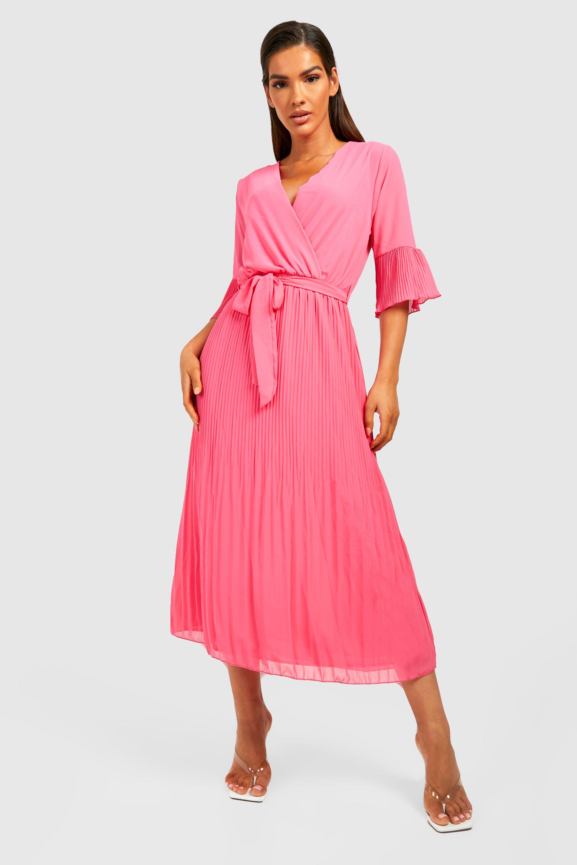 chiffon pleated midi dress