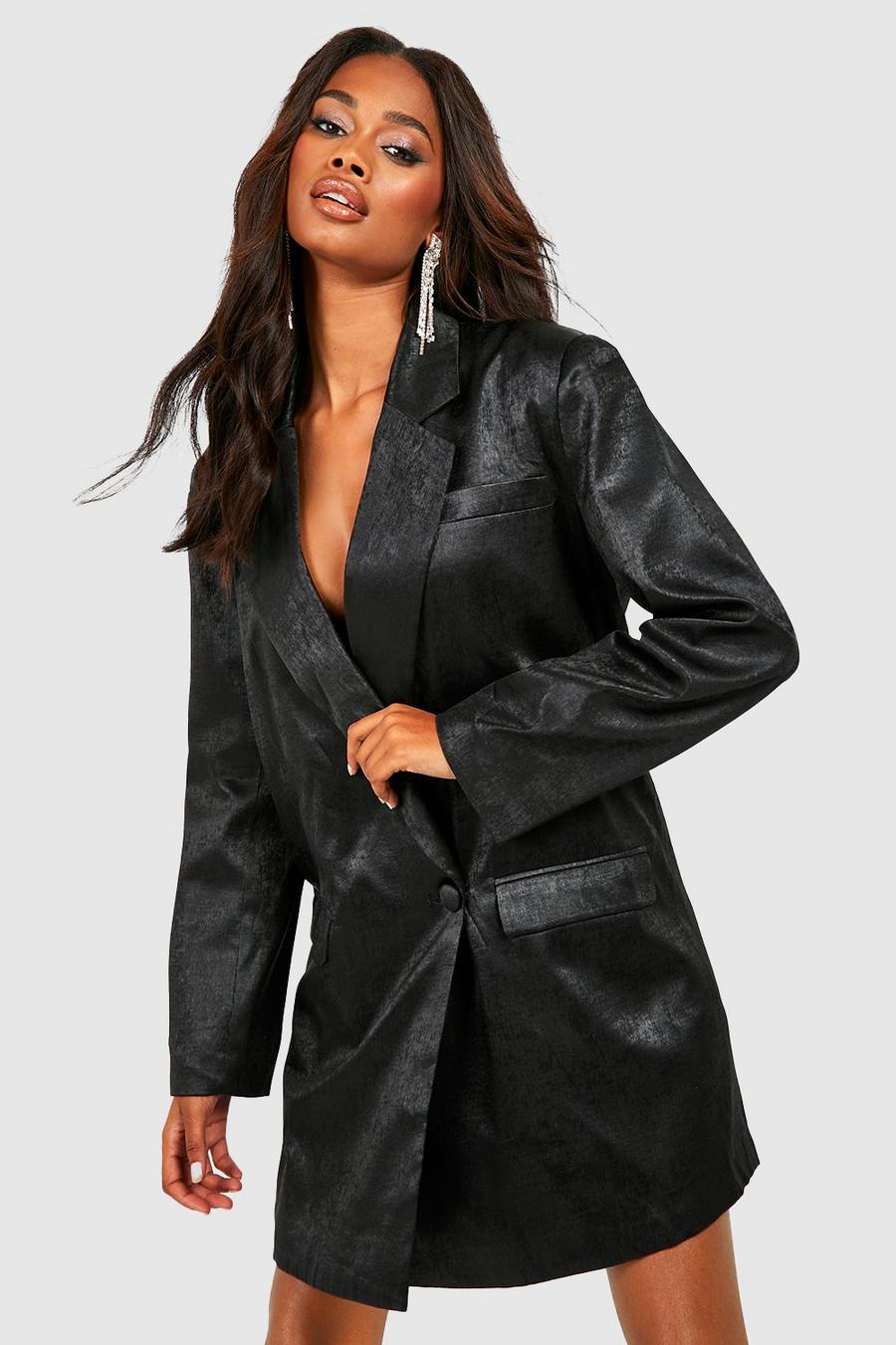 Robe blazer oversize métallisée, Black image number 1