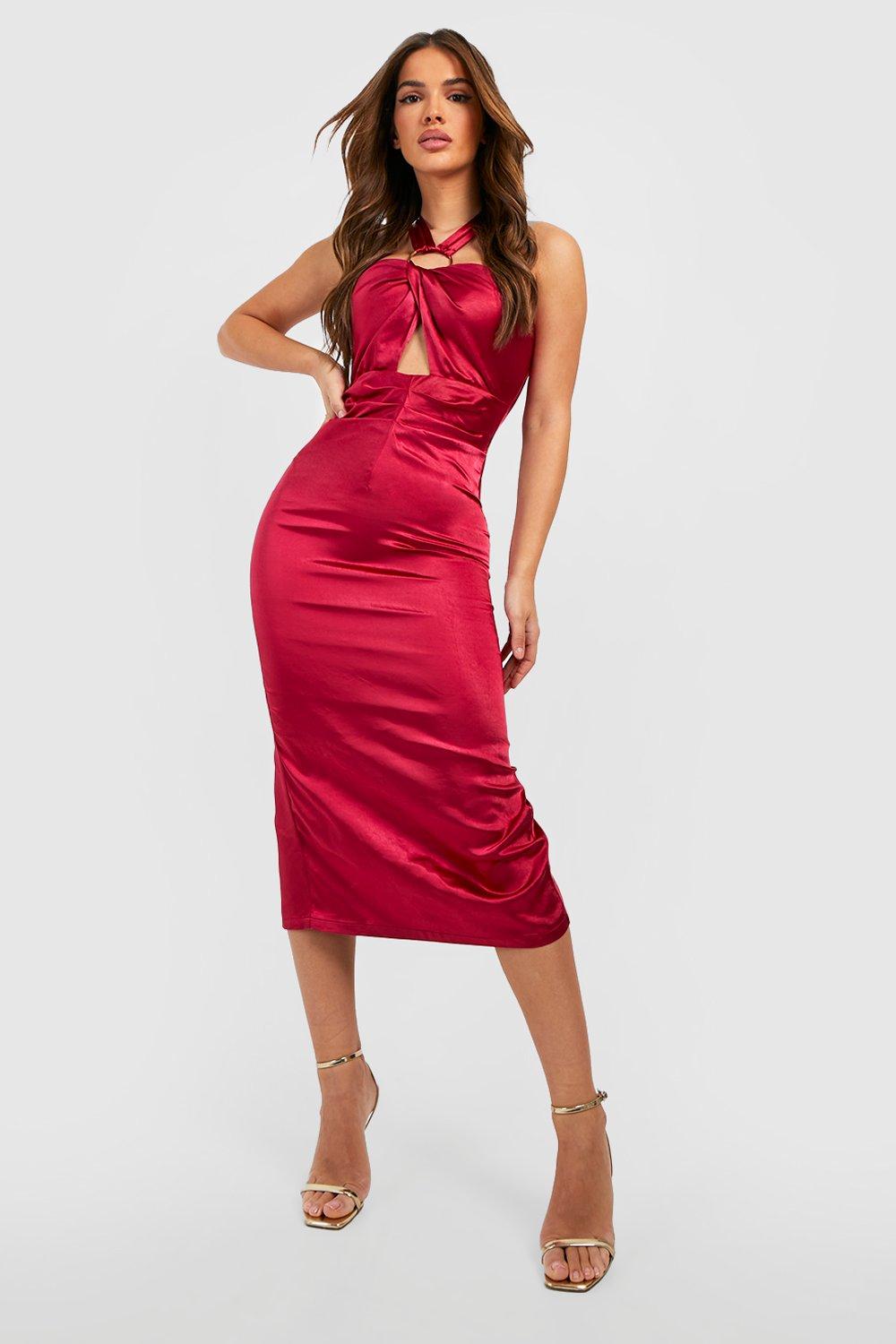 Boohoo red 2024 satin dress