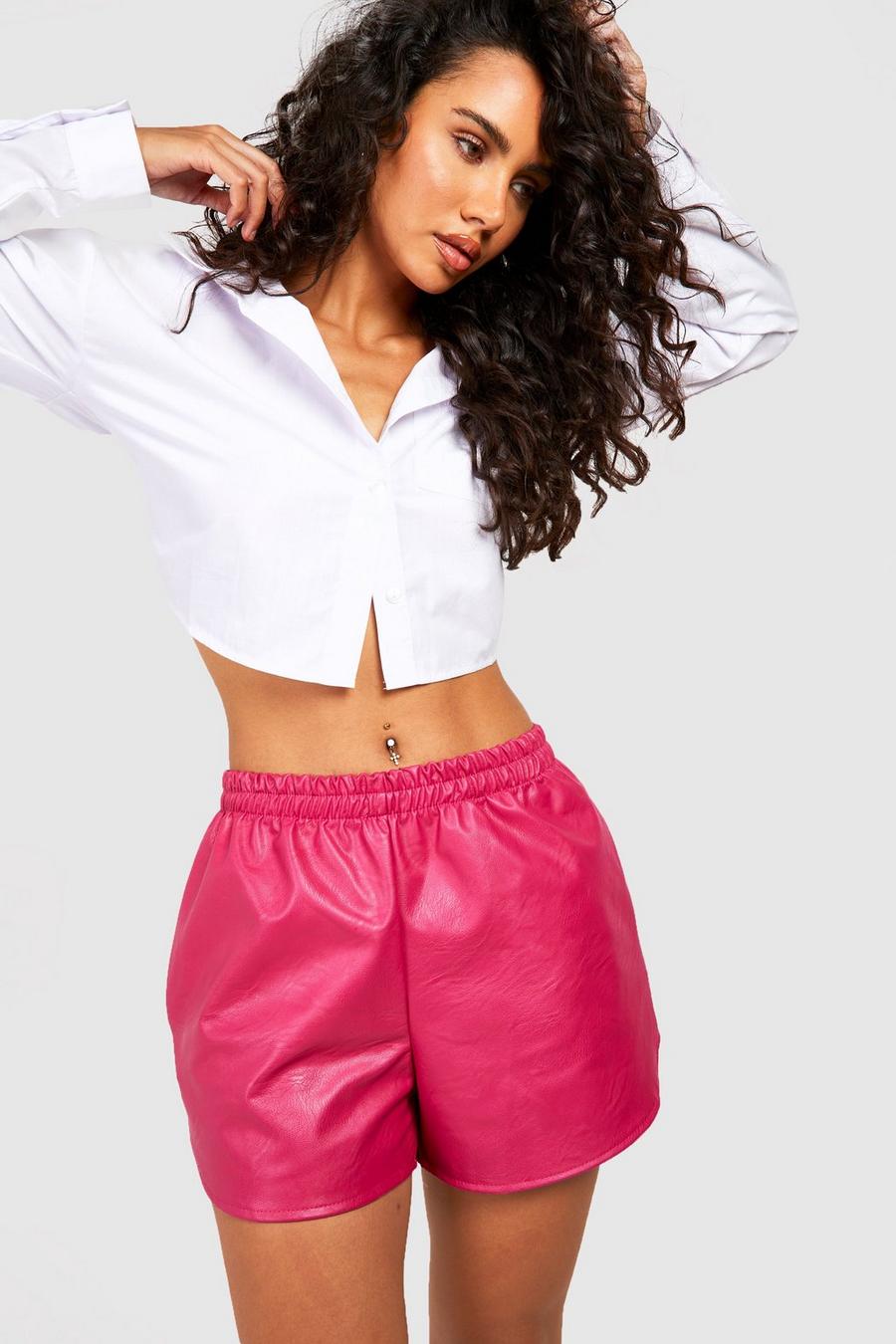 Elastische PU-Shorts, Pink image number 1