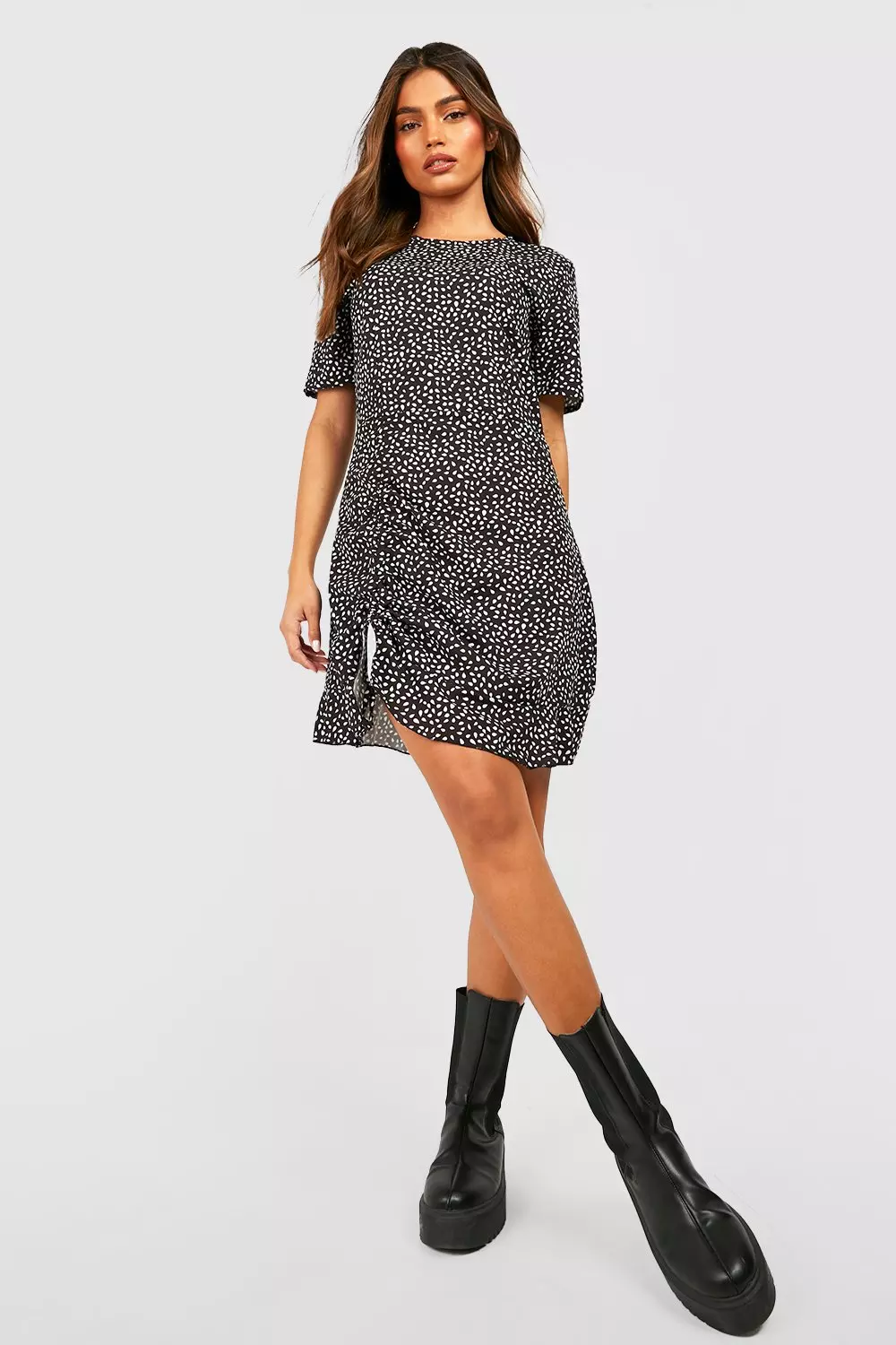 Polka dot ruched dress hotsell