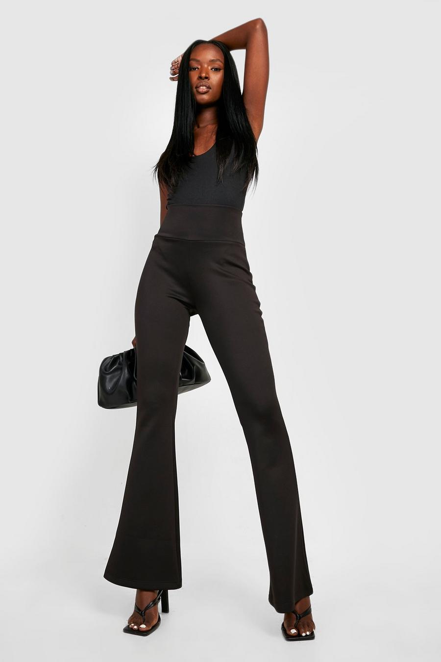 Black Shaping High Waisted Scuba Flare Pants image number 1