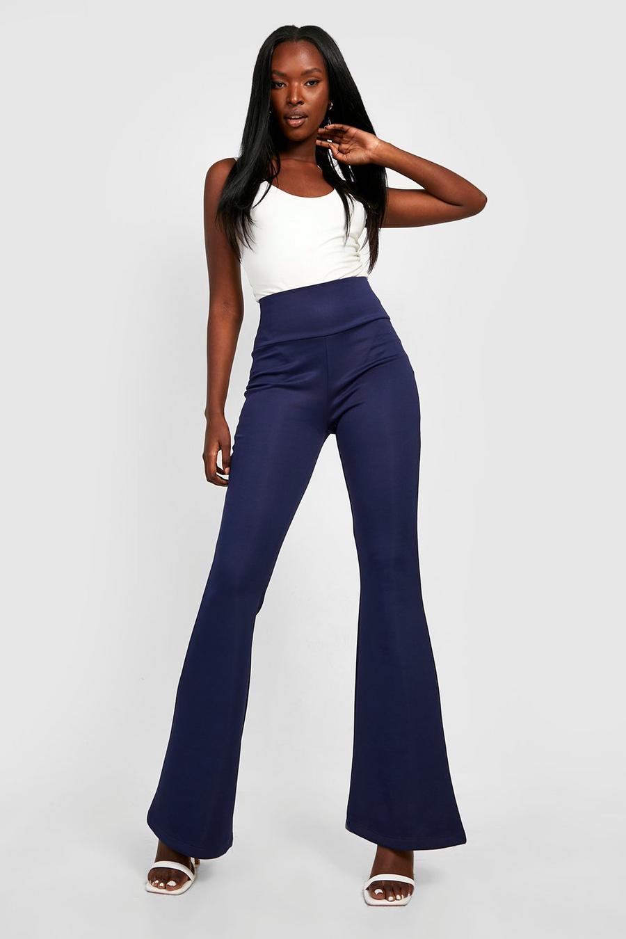 Navy Shaping High Waisted Scuba Flare Pants image number 1
