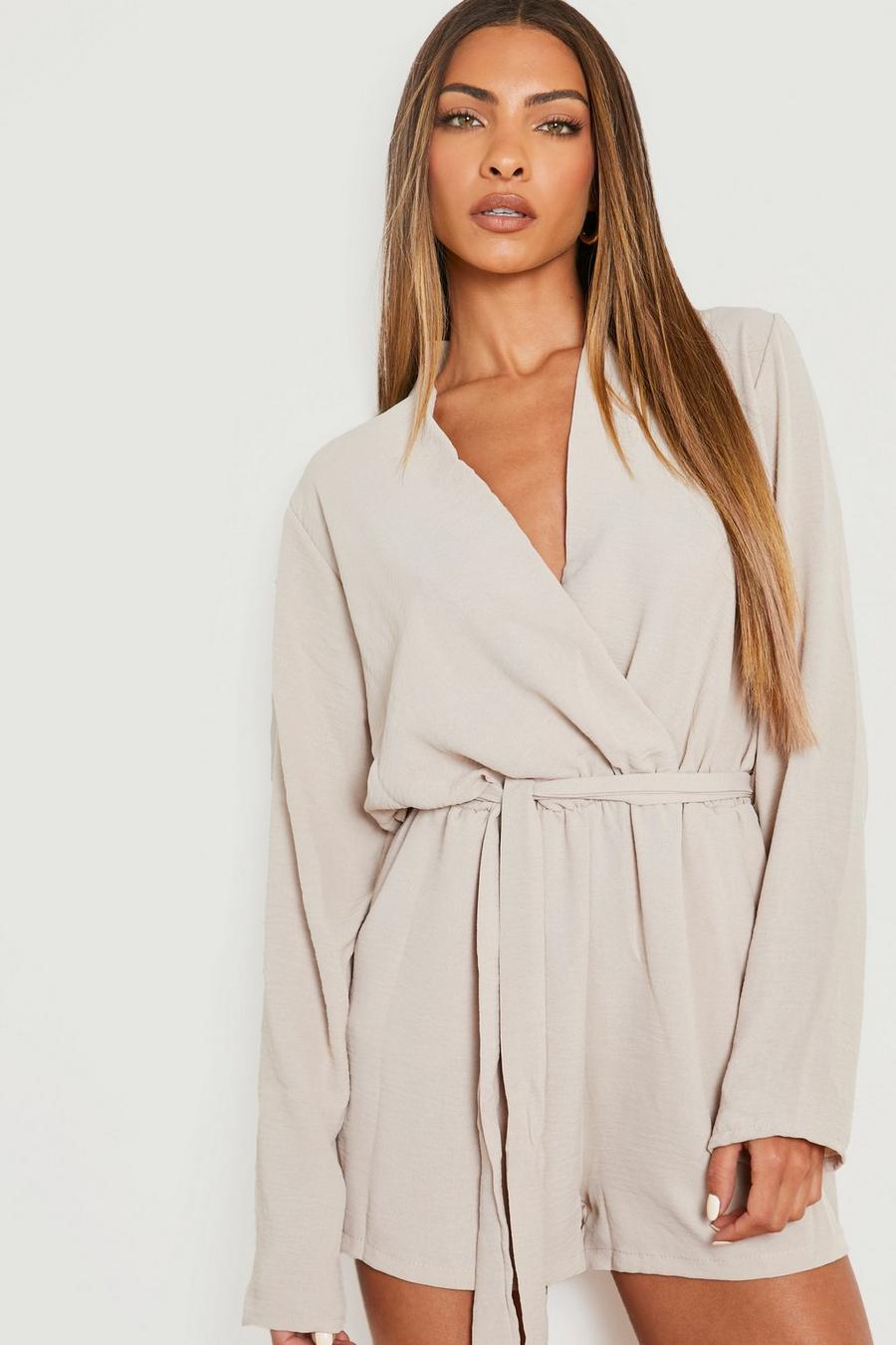 Stone beige Woven Belted Playsuit