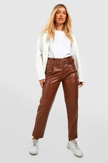 Faux Leather Belted High Waisted Pants chocolate