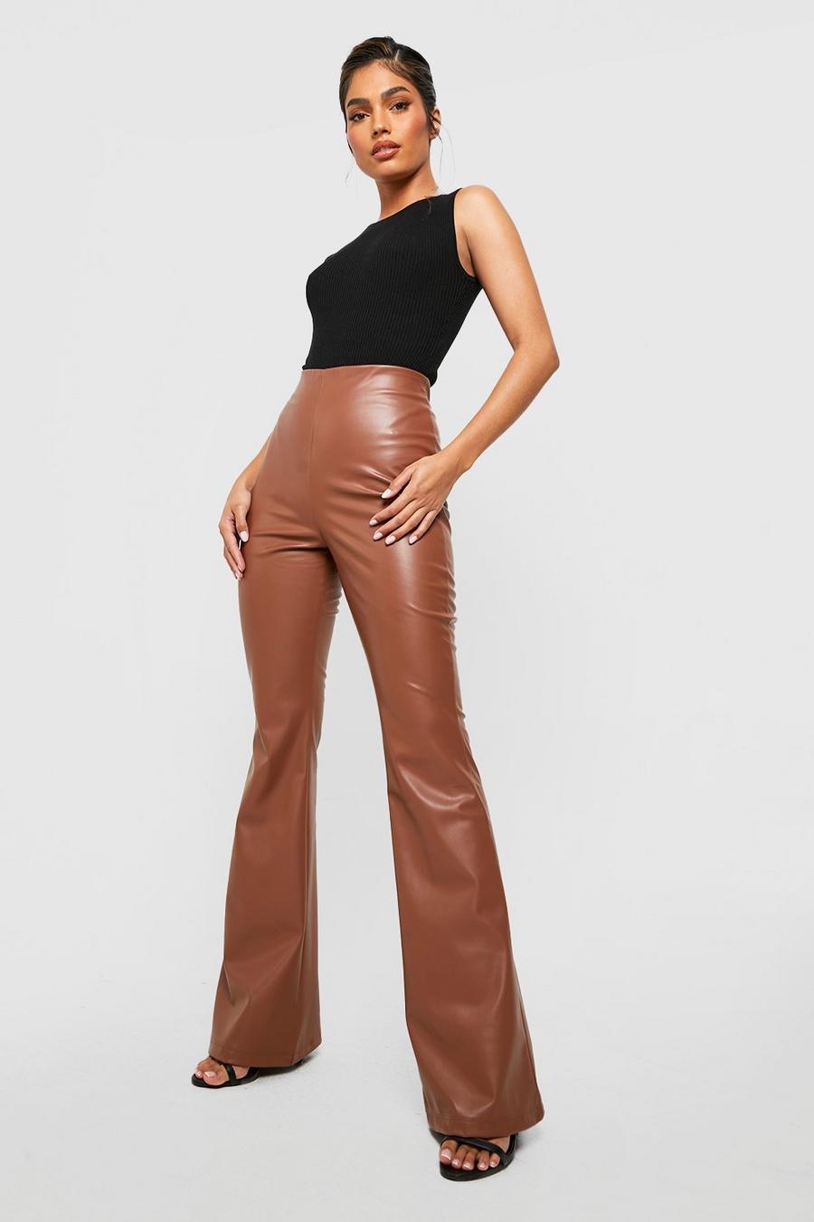Tan Mix & Match Faux Leather Flared Pants image number 1