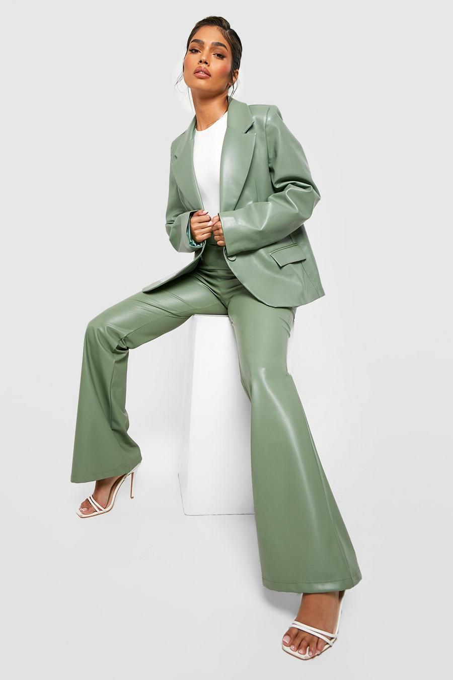 ירוק כחלחל מכנסיים מתרחבים במראה עור לשילוב והתאמה image number 1