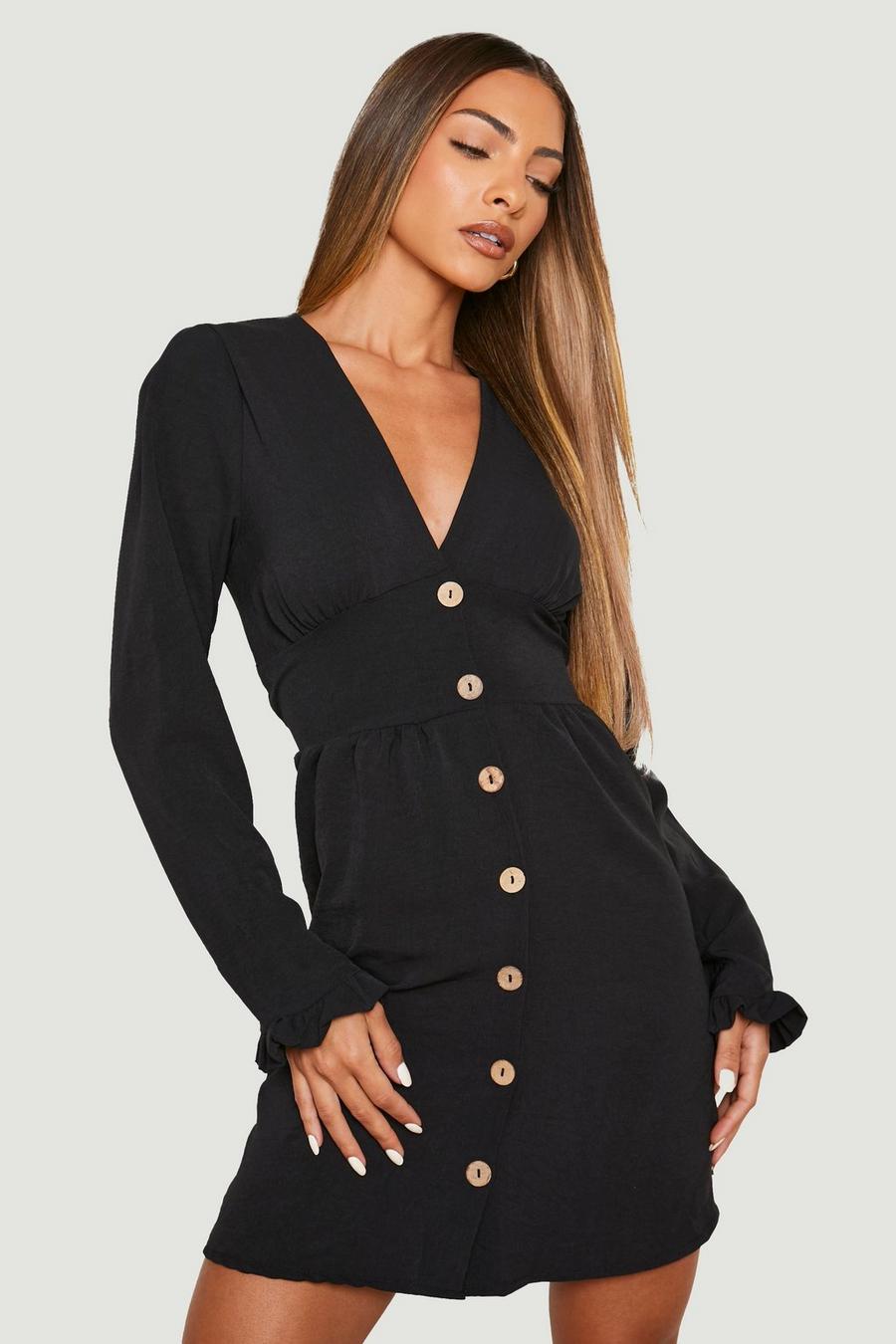 Black Woven Button Front Dress image number 1