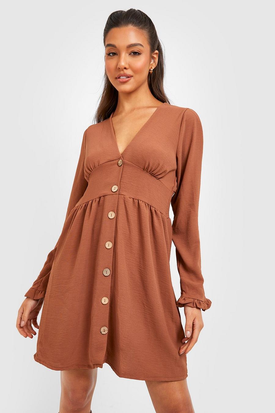 Chocolate brown Woven Button Front Dress