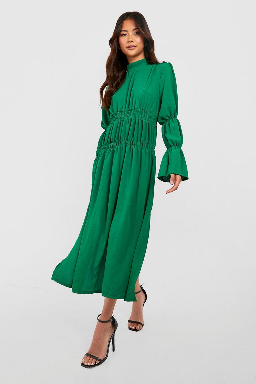 Green Woven High Neck Midi Dress image number 1